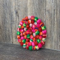 Redish Tie Dye Round Felt Ball Trivet